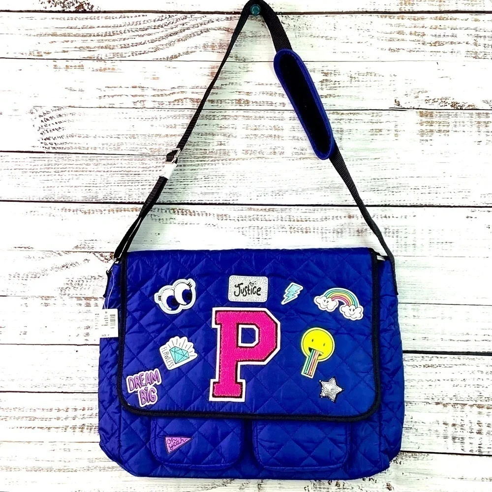 JUSTICE GIRLS KIDS P LETTER SCHOOL BACKPACK BAG NWT